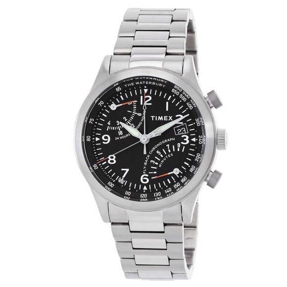 NWT Authentic Timex Waterbury Chronograph GMT Quartz Black Dial Men's Watch TW2W - Picture 1 of 3